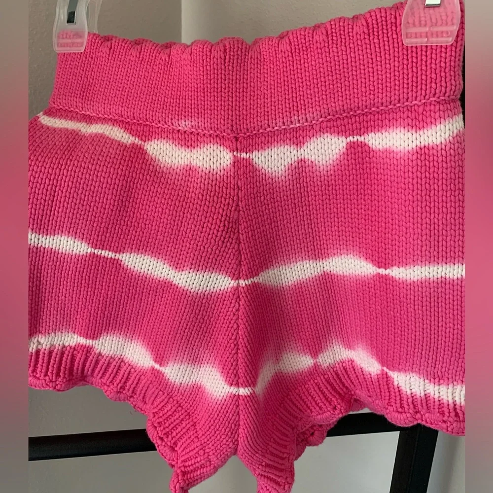 LoveShackFancy Pink and White Tie-Dye Knit Shorts